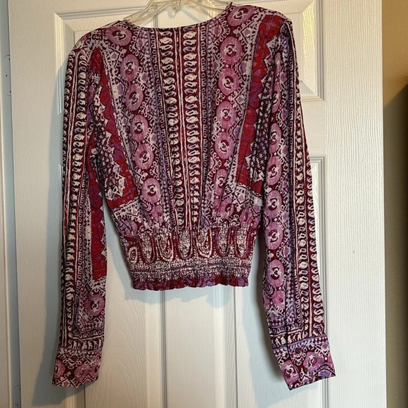 Free People Wild and Free women’s pink paisley cropped blouse size medium - Picture 5 of 9